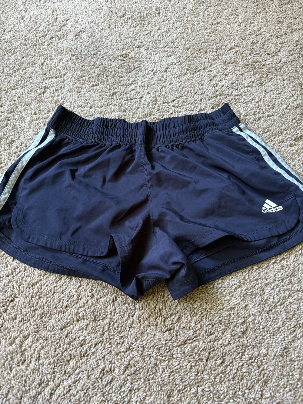 adidas Navy Blue Women's Athletic Shorts with White Stripes